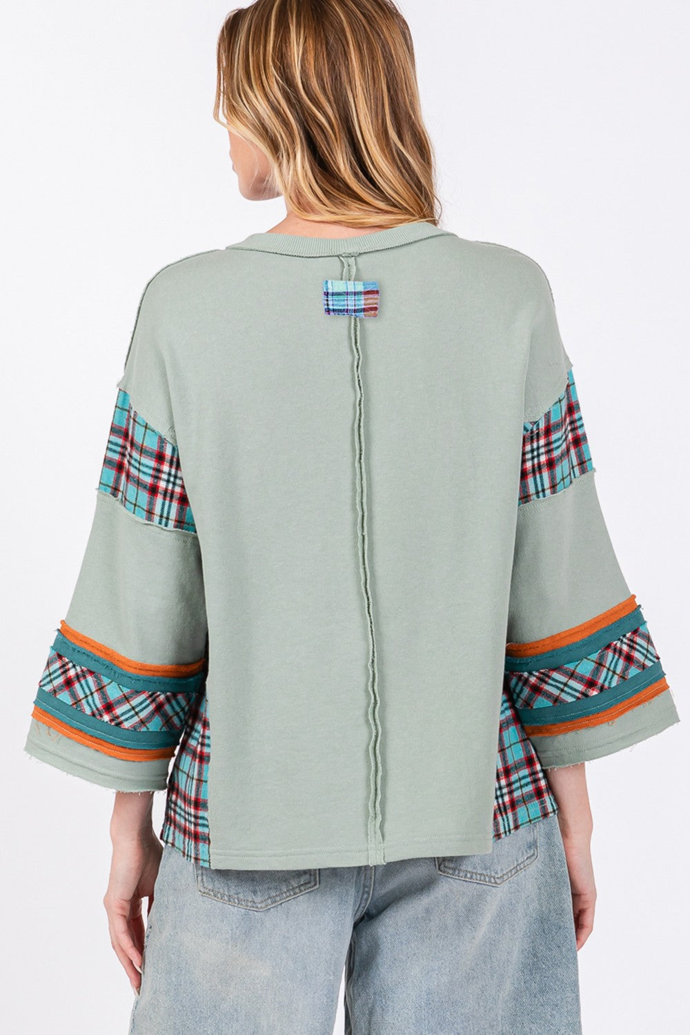 Peace Applique Patch with Plaid Contrast Top βοΈπ