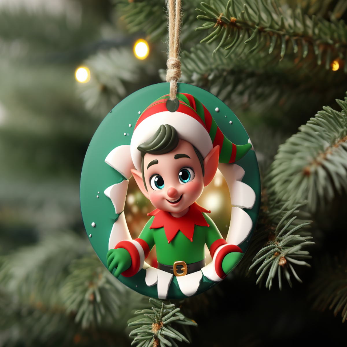 Elf Green Background Ornament ππ