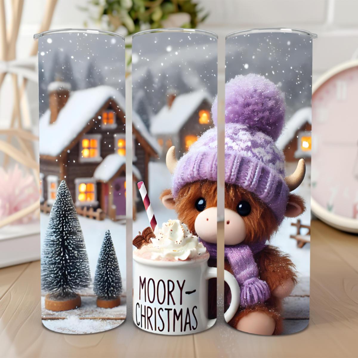 Moory Christmas Cow with White Hooves Tumbler - 20 Oz ππ