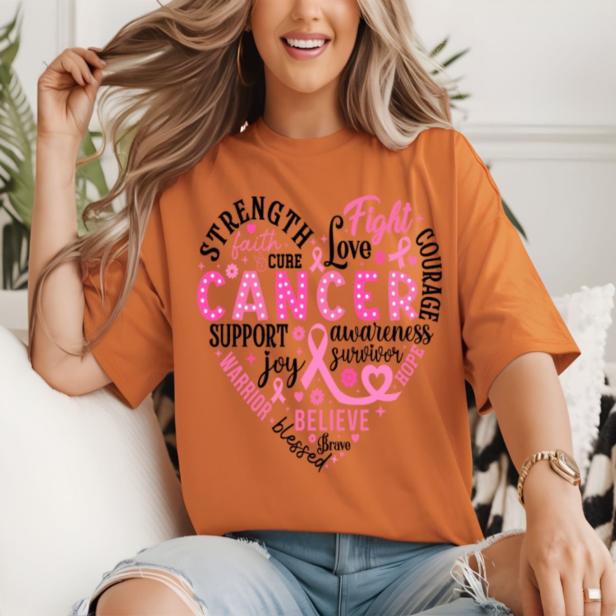 Strength, Fight, Cure Heart Breast Cancer T-shirt ποΈβ€οΈ
