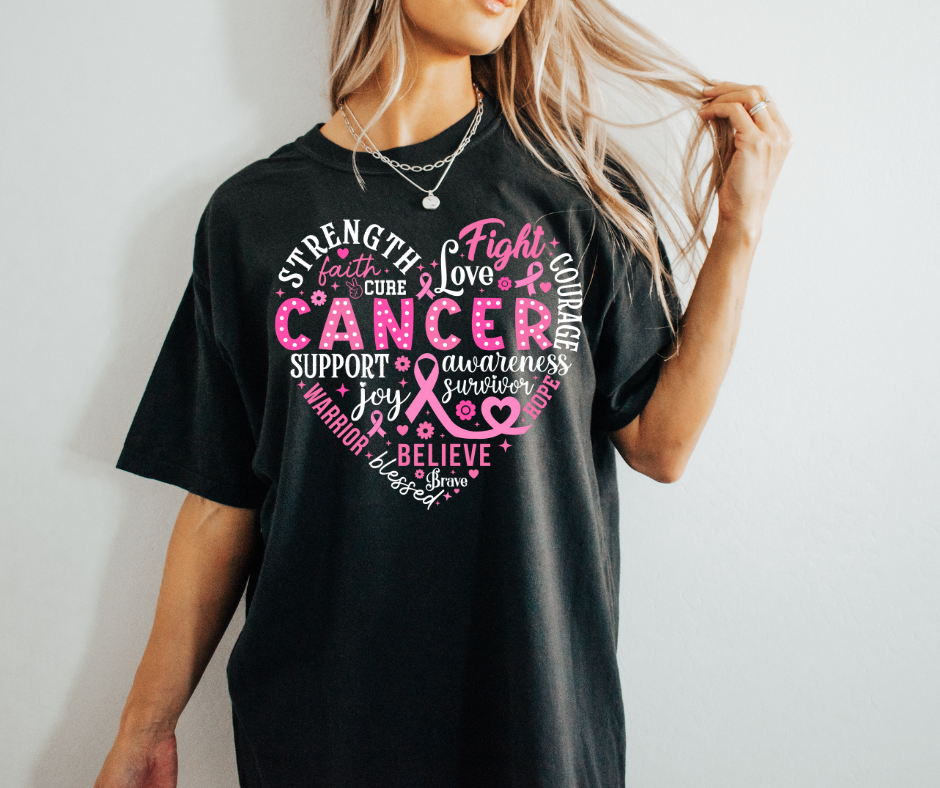 Strength, Fight, Cure Heart Breast Cancer T-shirt ποΈβ€οΈ