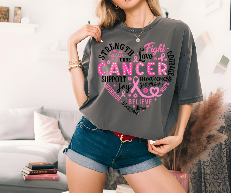 Strength, Fight, Cure Heart Breast Cancer T-shirt ποΈβ€οΈ
