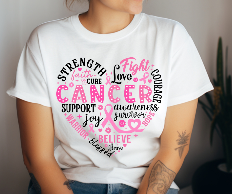 Strength, Fight, Cure Heart Breast Cancer T-shirt ποΈβ€οΈ