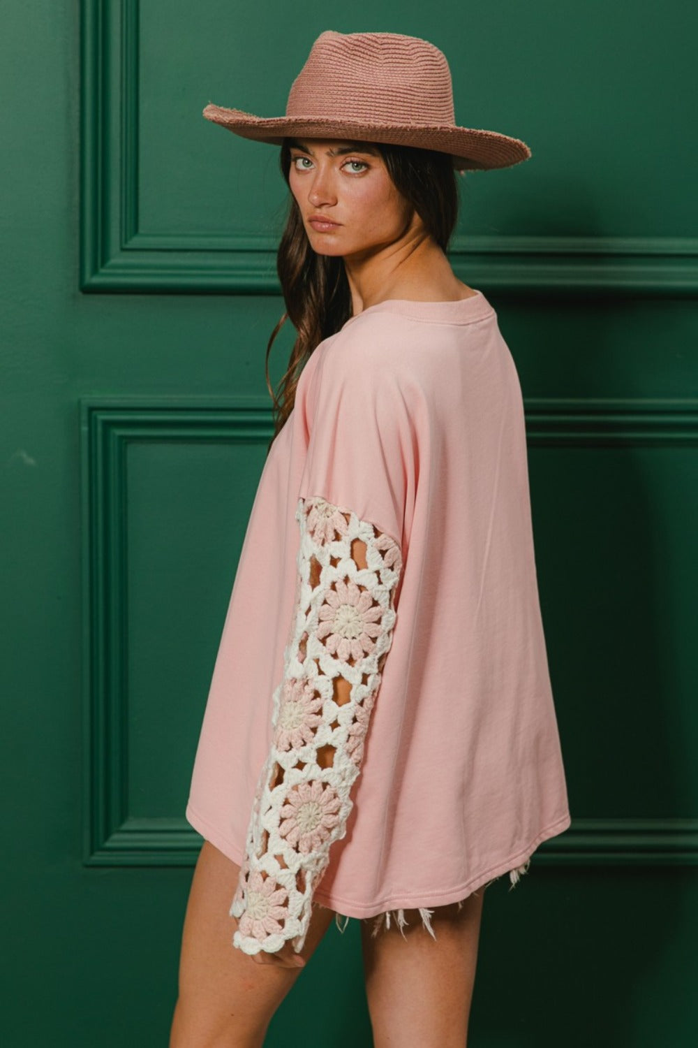 French Terry Crochet Sleeve Top 🌼✨