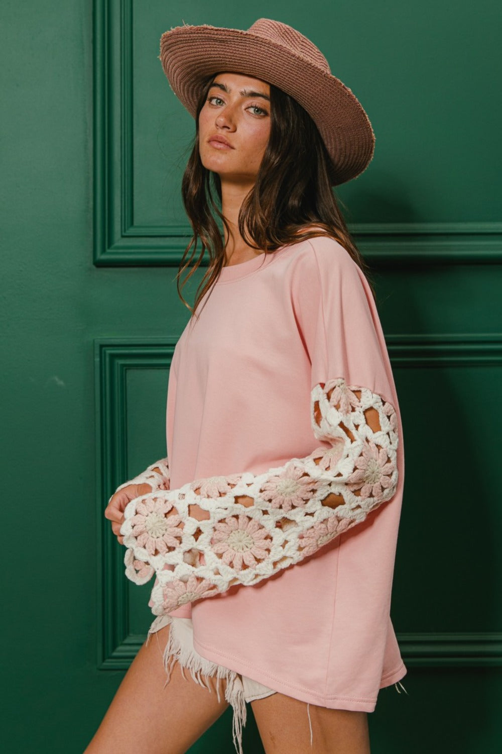 French Terry Crochet Sleeve Top 🌼✨