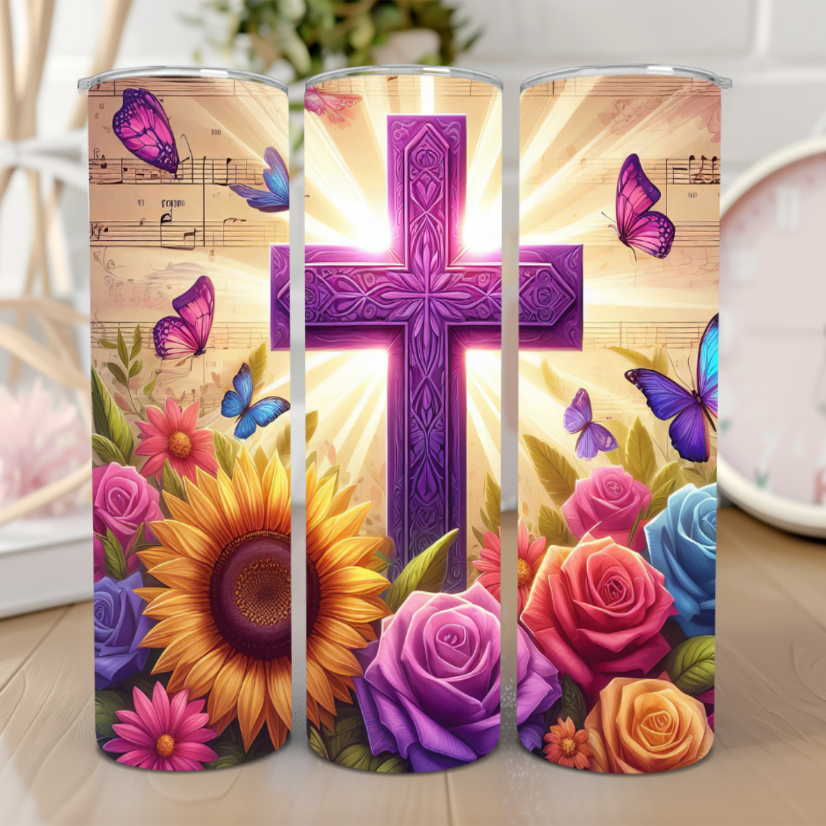 Purple Cross with Butterflies 20 oz Tumbler π¦βοΈ