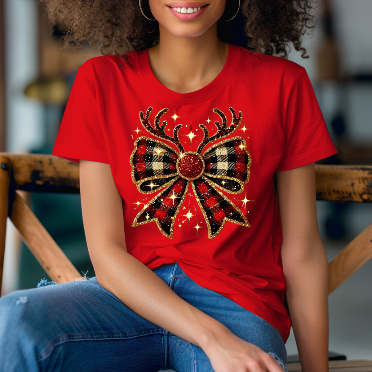 Reindeer Bow- T-shirt