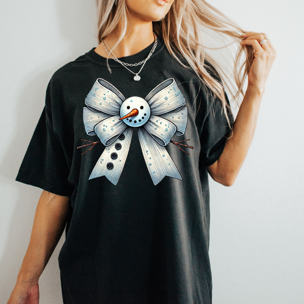 Snowman Bow- Tshirt