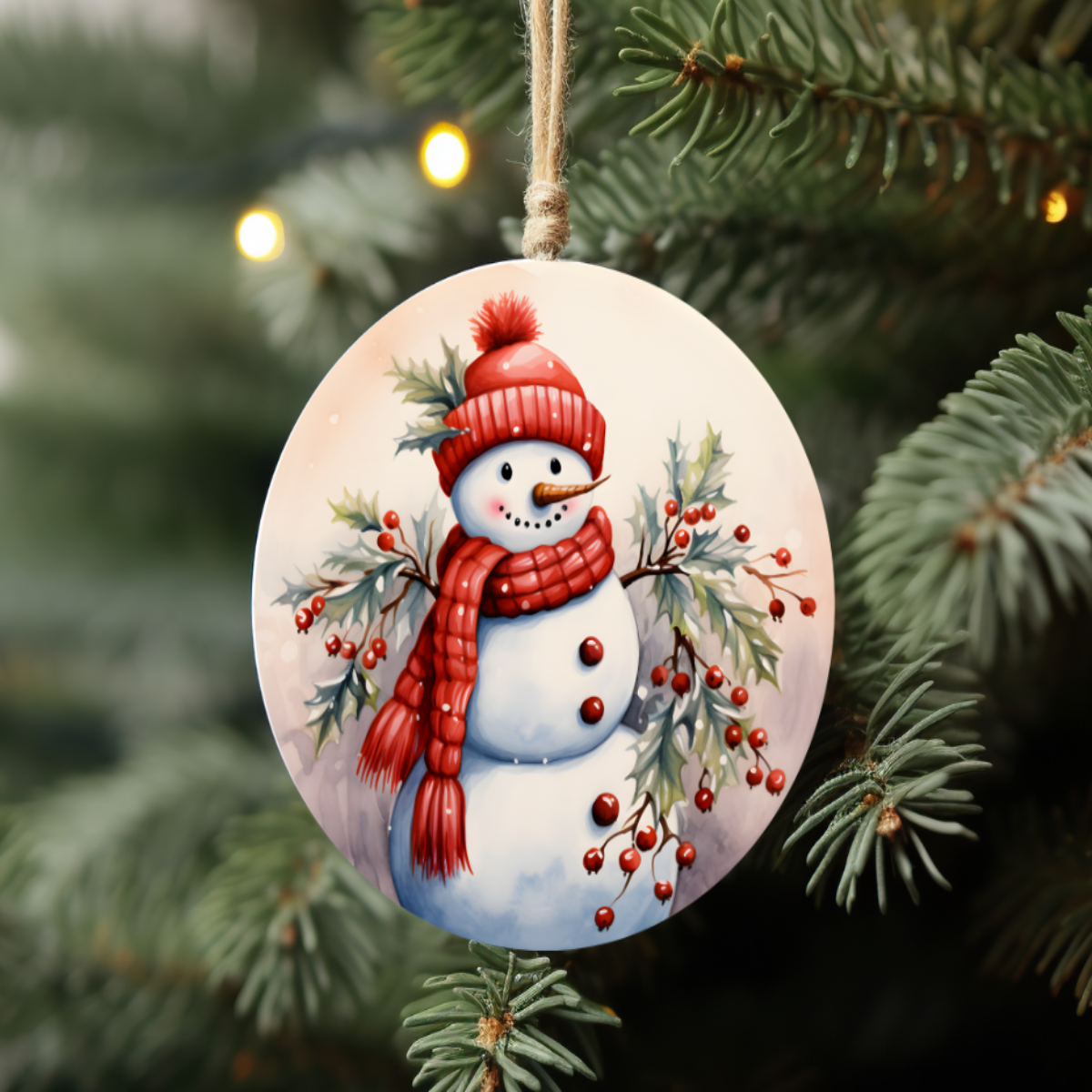 Snowman Holding Berries Ornament β Ceramic βπ