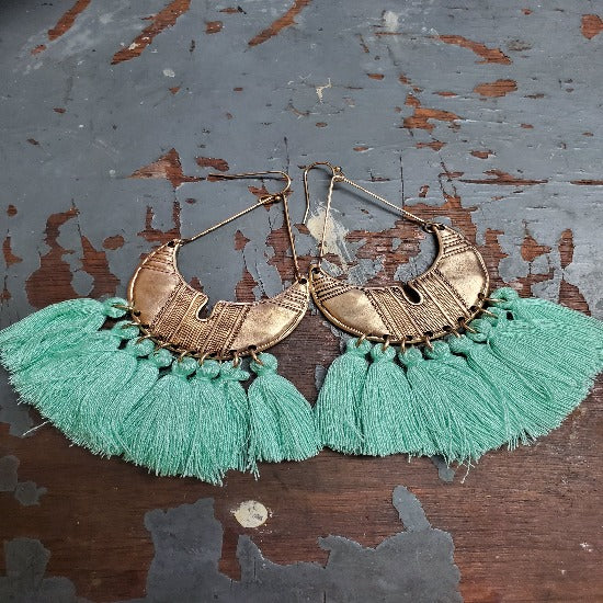 Crescent Tassel Earring- Mint