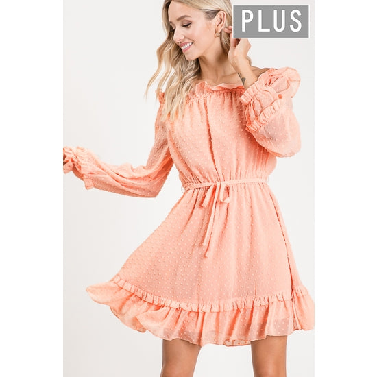 Long Sleeve Popcorn Dress- Peach