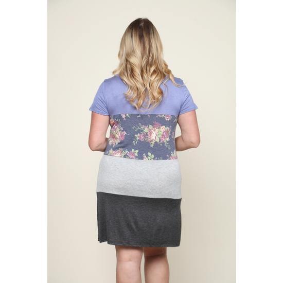 Indigo Floral & Color Block Dress -Indigo - Havens Southern Belle Boutique