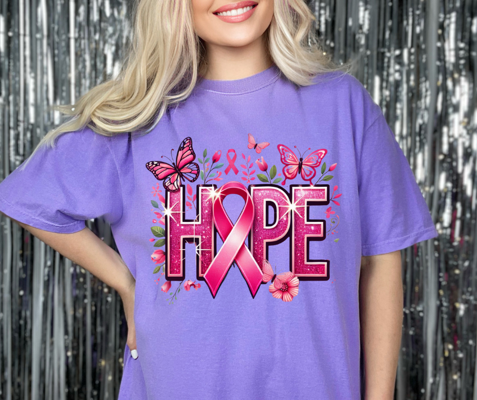 Hope with Butterflies Breast Cancer Awareness T-Shirt 🎀🦋✨