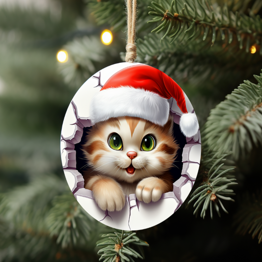 Kitty Cat Green Eyes Ornament 🐾🎄