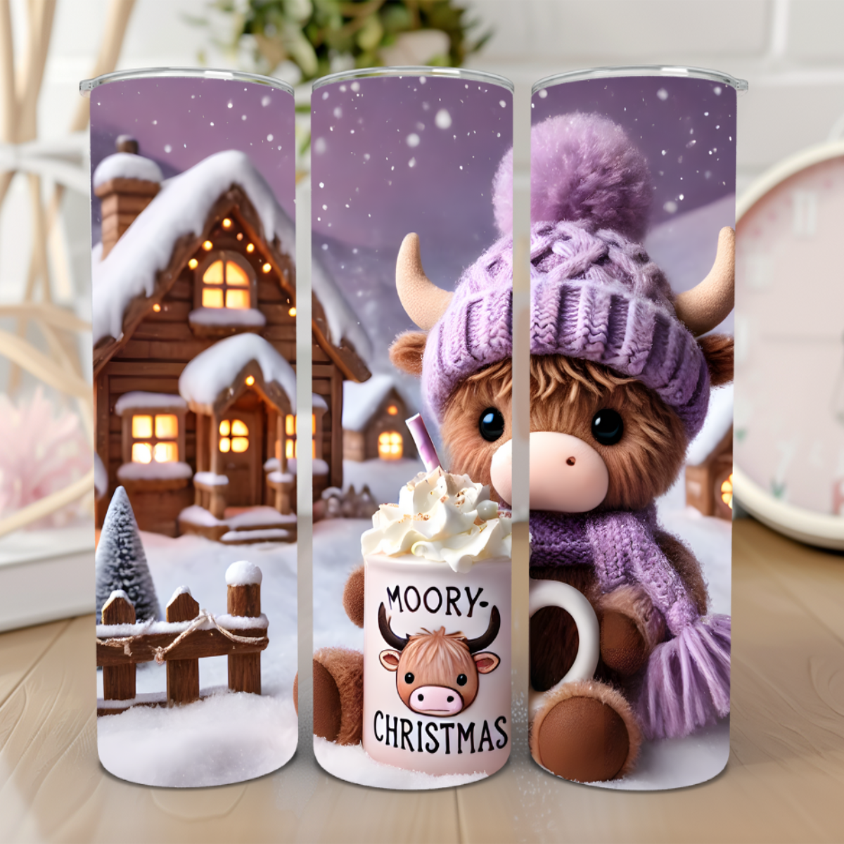 Moory Christmas Brown Cow with Brown Hooves Tumbler - 20 Oz 🐄🎄