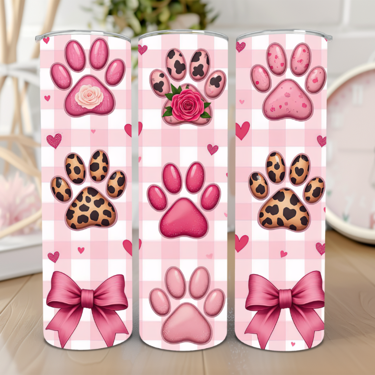 🐾 Pink Paw Prints 20 Oz Tumbler 🐾