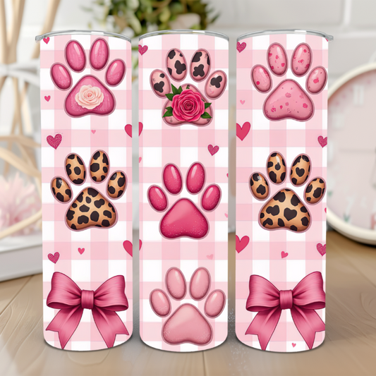 🐾 Pink Paw Prints 20 Oz Tumbler 🐾