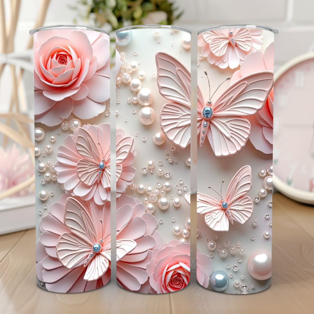 🌸🦋 Pink Butterflies and Flowers 20 oz Tumbler 🦋🌸