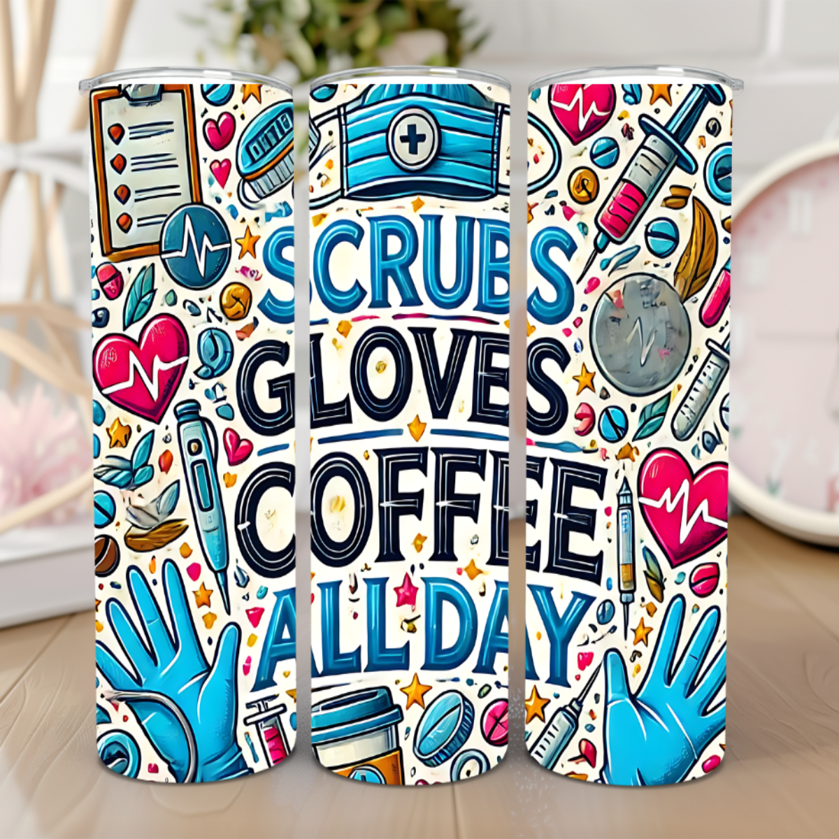 Scrubs, Gloves, and Coffee – 20 oz Tumbler ☕💉👩‍⚕️