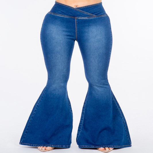 High Waist Pull On Flare Jeans