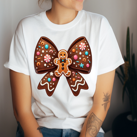 Gingerbread Candy Bow T-shirt 🍭🍬🎄