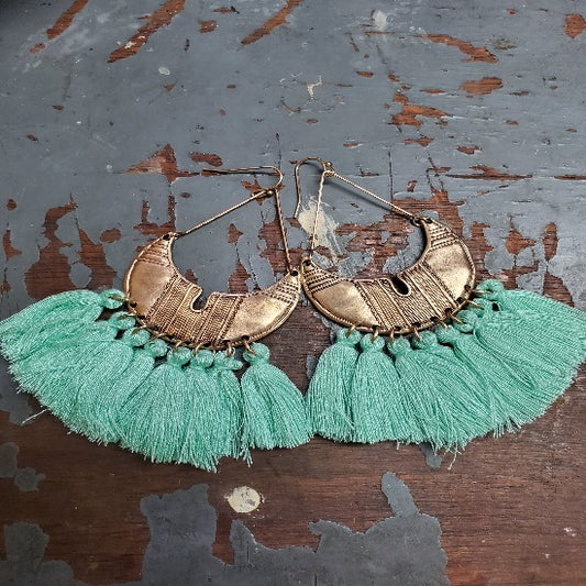 Crescent Tassel Earring- Mint