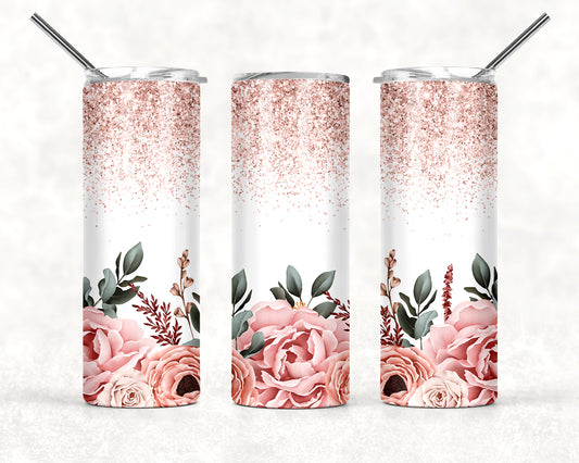 Blush Flower Glitter 20 Oz Tumbler