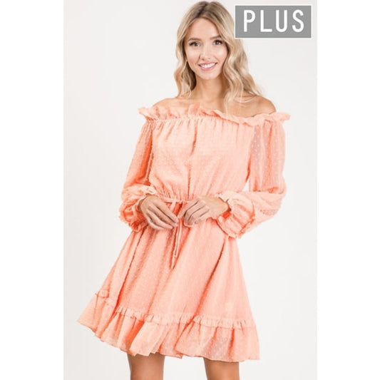 Long Sleeve Popcorn Dress- Peach