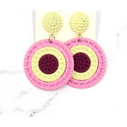 Color Coated Metal Disc Drop Earring-Pink