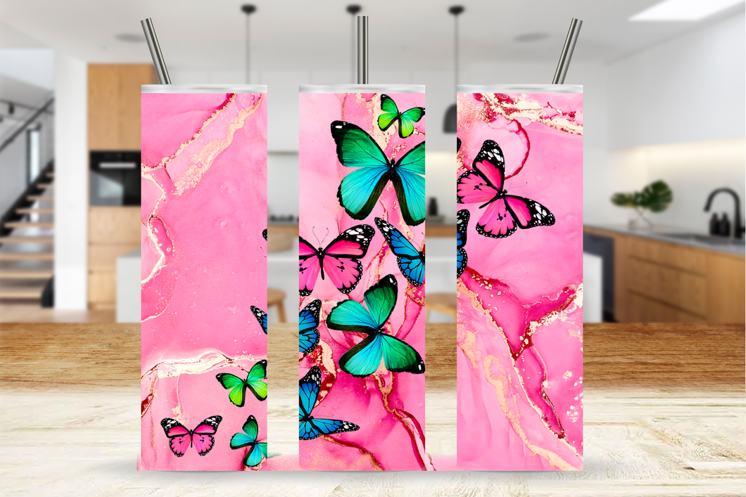 Pink Butterfly 20 Oz Tumbler