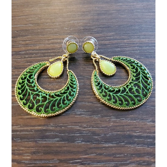 Color Metal Cutout Drop Earring-Green