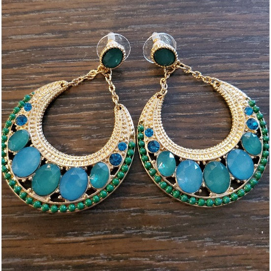 Faux Stone Crescent Earring-Teal